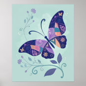 Blue Patchwork Butterfly Poster (Voorkant)