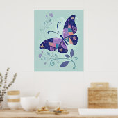 Blue Patchwork Butterfly Poster (Keuken)