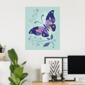 Blue Patchwork Butterfly Poster (Thuiskantoor)