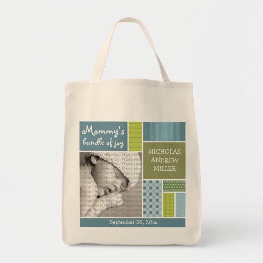 Blue Patchwork Custom Photo Diaper/mammie Bag Tote Bag (Voorkant)