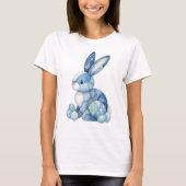Blue Patchwork Easter Bunny Floral Gingham Spring T-shirt (Voorkant)