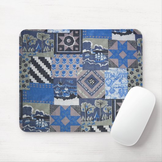 Blue Patchwork Mousepad Muismat (Met muis)