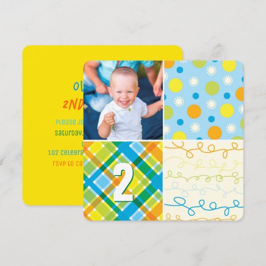 Blue Patchwork Pattern Squares Boy Fothday Kaart (Voorkant / Achterkant)