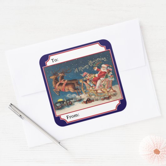 Blue Patriotic American Santa Christmas Gift Label (Envelop)