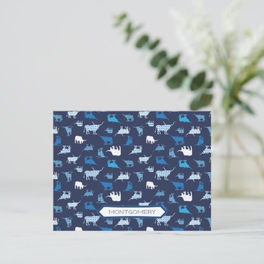 Blue Patterings Longhorns Pattern Briefkaart (Staand voorkant)