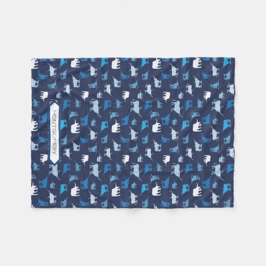 Blue Patterings Longhorns Pattern Fleece Deken (Voorkant (Horizontaal))