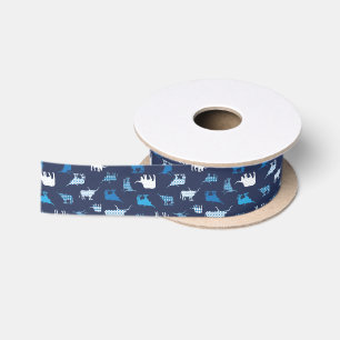 Blue Patterings Longhorns Pattern Satijnen Lint