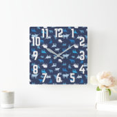 Blue Patterings Longhorns Pattern Vierkante Klok (Huis)
