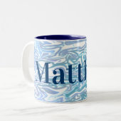 Blue Pattern for Boys with Name Tweekleurige Koffiemok (Voorkant links)