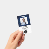 Blue Pattern Medewerker QR Code Barcode Naam Badge (Handheld)