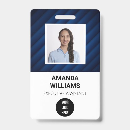 Blue Pattern Medewerker QR Code Barcode Naam Badge (Voorzijde)