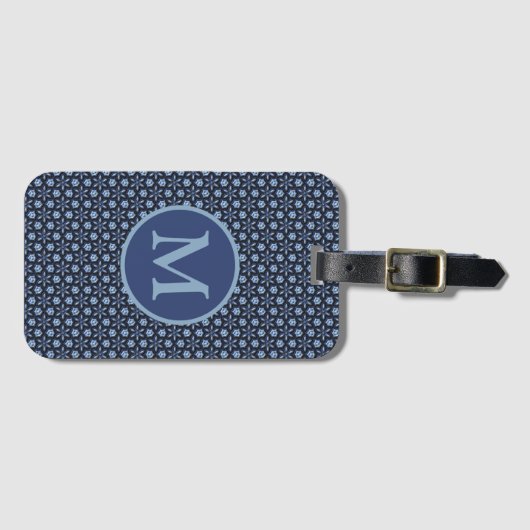Blue Pattern Monogram Bagagelabel (Voorkant (horizontaal))