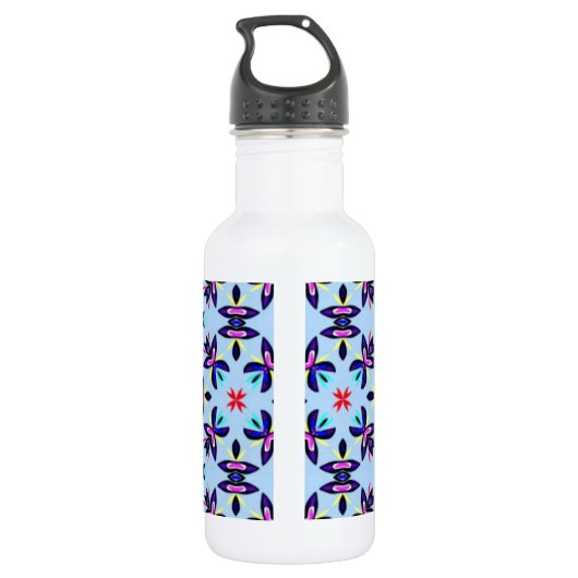 Blue Pattern Retro Art Waterfles (Achterkant)