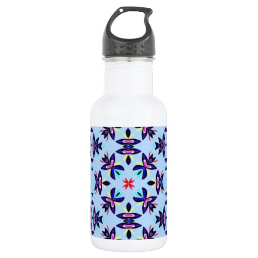 Blue Pattern Retro Art Waterfles (Voorkant)
