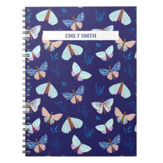 Blue Patterned Butterfly Notitieboek met roze acce