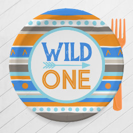 Blue Patterned Wild Een 1e Verjaardagspapier Borde Papieren Bordje