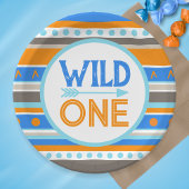 Blue Patterned Wild Een 1e Verjaardagspapier Borde Papieren Bordje