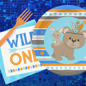 Blue Patterned Woodland Beer & Bunny Party Papieren Bordje