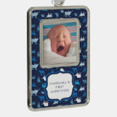 Blue Patterns Longhorns Pattern Foto Kerstmis O Verzilverd Omlijst Ornament (Rechts)