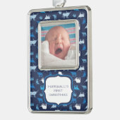 Blue Patterns Longhorns Pattern Foto Kerstmis O Verzilverd Omlijst Ornament (Links)