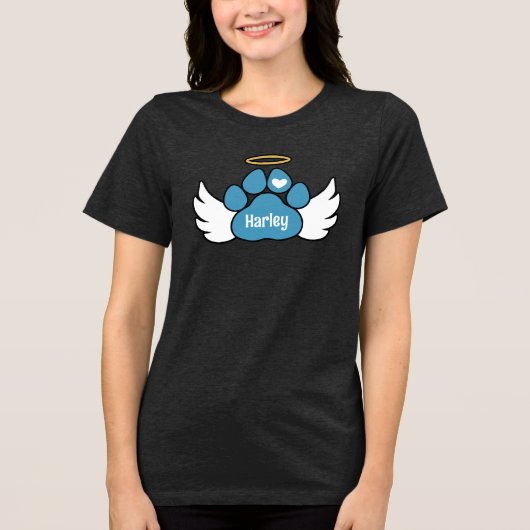 Blue Paw Angel Wings Naam Jongen Hond Memorial toe Tri-Blend Shirt (Voorkant)