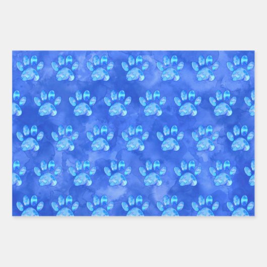 Blue Paw Print Aangepaste Waterverf Inpakpapier Vel (Voorkant)