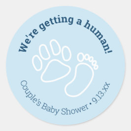 Blue Paw Print & Baby Foot Dog Baby shower Ronde Sticker