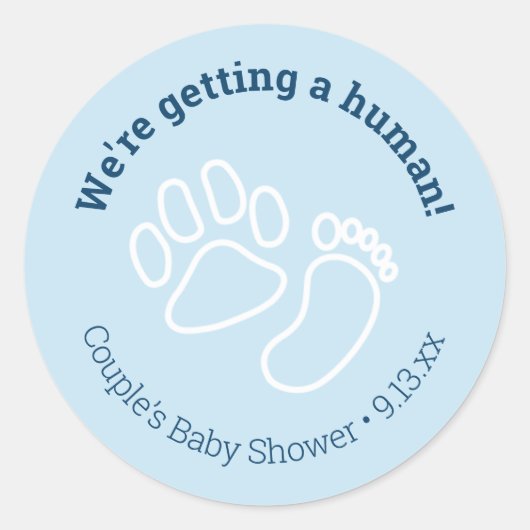 Blue Paw Print & Baby Foot Dog Baby shower Ronde Sticker (Voorkant)