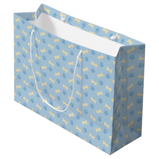 Blue Paw Print Bone Patroon Large Cadeautasje (Voorkant Gekanteld)