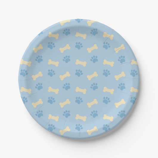 Blue Paw Print Bone Patroon Papieren Bordje (Voorkant)