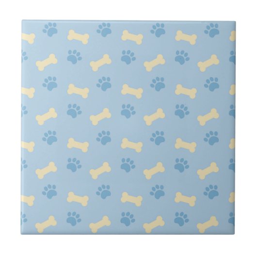 Blue Paw Print Bone Patroon Tegeltje (Voorkant)