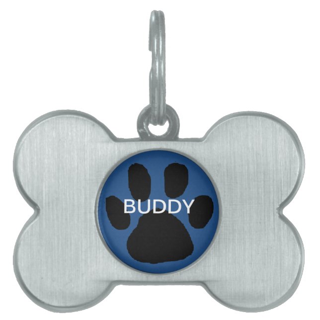 Blue Paw Print Dog Identification Label Huisdieren Naamplaatje (voorkant)