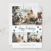 Blue Paw Print Fotocollage Happy Pawholidays Pet Feestdagenkaart (Voorkant)