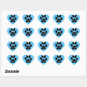 Blue Paw Print Heart Sticker met naam (Vel)