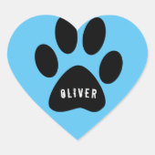 Blue Paw Print Heart Sticker met naam (Voorkant)