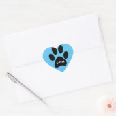 Blue Paw Print Heart Sticker met naam (Envelop)