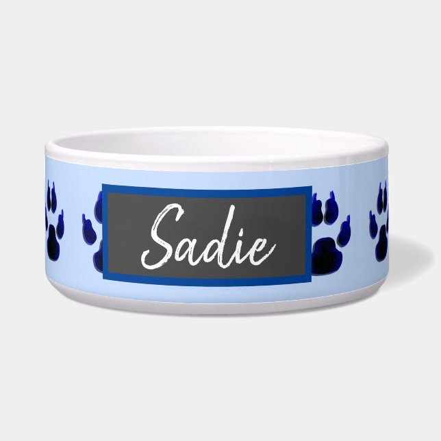 Blue Paw Print Hondenvoer Voerbakje (Voorkant)