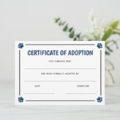 Blue Paw Print Lijst Huisdier Certificaat van Adop (Staand voorkant)