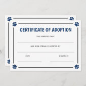 Blue Paw Print Lijst Huisdier Certificaat van Adop (Voorkant / Achterkant)