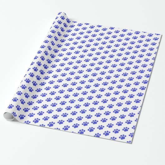 Blue Paw Print Patroon Cadeaupapier (Uitgerold)