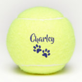 Blue Paw Print Personalized Pet of Dog Name Speelg Tennisballen (Voorkant)
