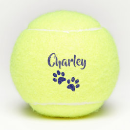 Blue Paw Print Personalized Pet of Dog Name Speelg Tennisballen
