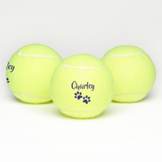 Blue Paw Print Personalized Pet of Dog Name Speelg Tennisballen (Multi)
