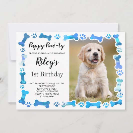 Blue Paw Prints Botten Puppy Dog Verjaardag Kaart (Voorkant)