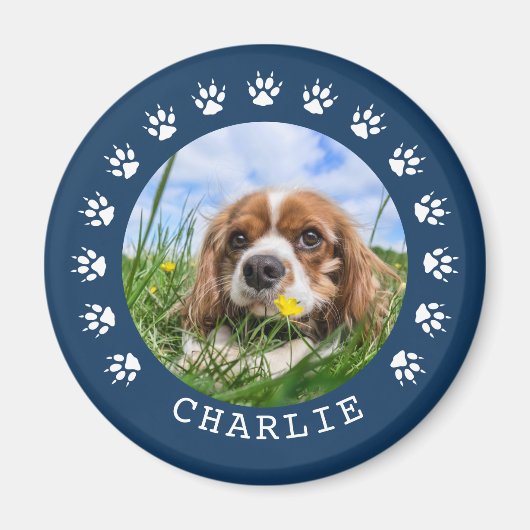 Blue Paw Prints Lijst Pet Foto Magneet (Voorkant)