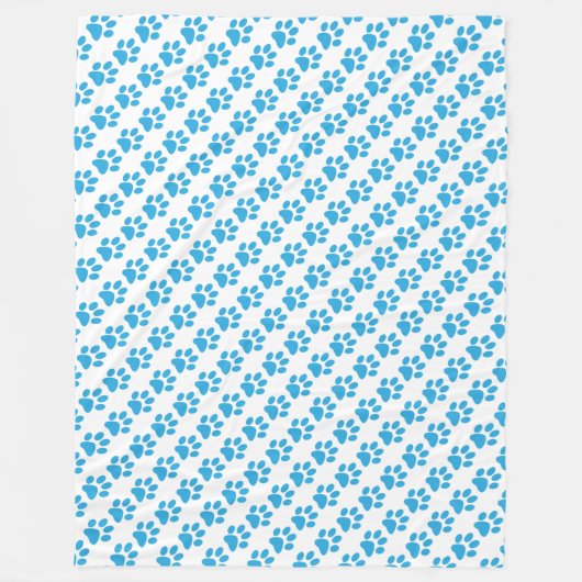 Blue Paw Prints op wit patroon Fleece Deken (Voorkant)