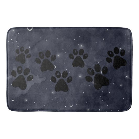 Blue Paw Stars Moon Waterverf Badmat (Voorkant)