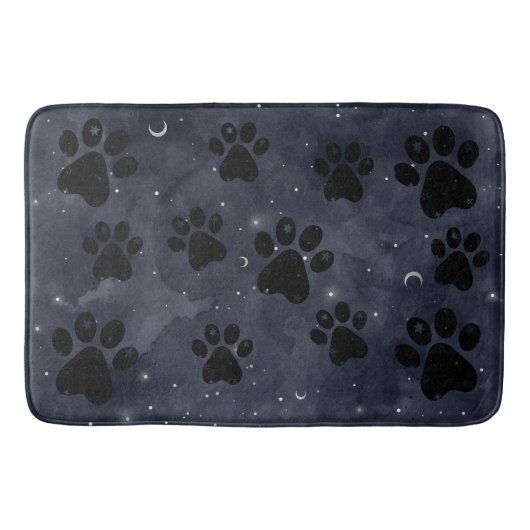 Blue Paw Stars Moon Waterverf Badmat (Voorkant)