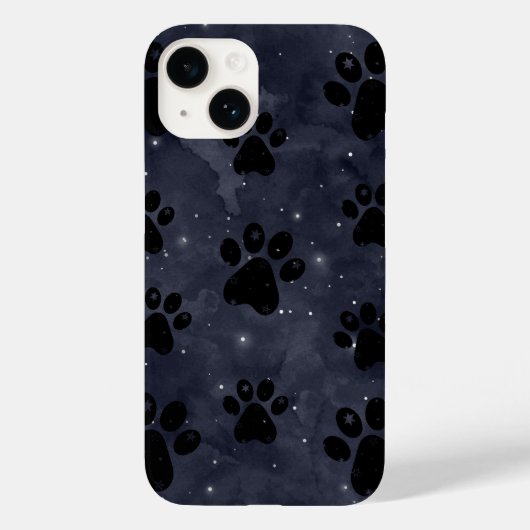 Blue Paw Stars Moon Waterverf Case-Mate iPhone Case (Achterkant)