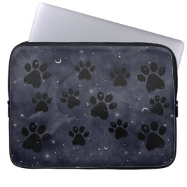 Blue Paw Stars Moon Waterverf Laptop Sleeve